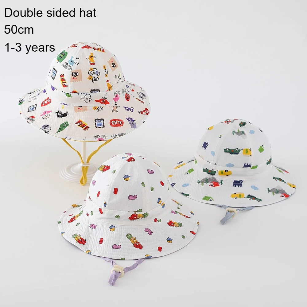Baby Kinder Sonnenhut 50cm 1-3 Jahre Sommer Frühling Mädchen Fischerhut Jungen Doppelseitiger Outdoor Sonnenschutz Kleinkind Bucket Hat