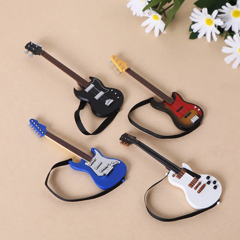 1:12 Scale Doll Musical Instruments Doll Accessories Photo Props Miniature Guitar Toy Brown Black Dollhouse Guitar Model