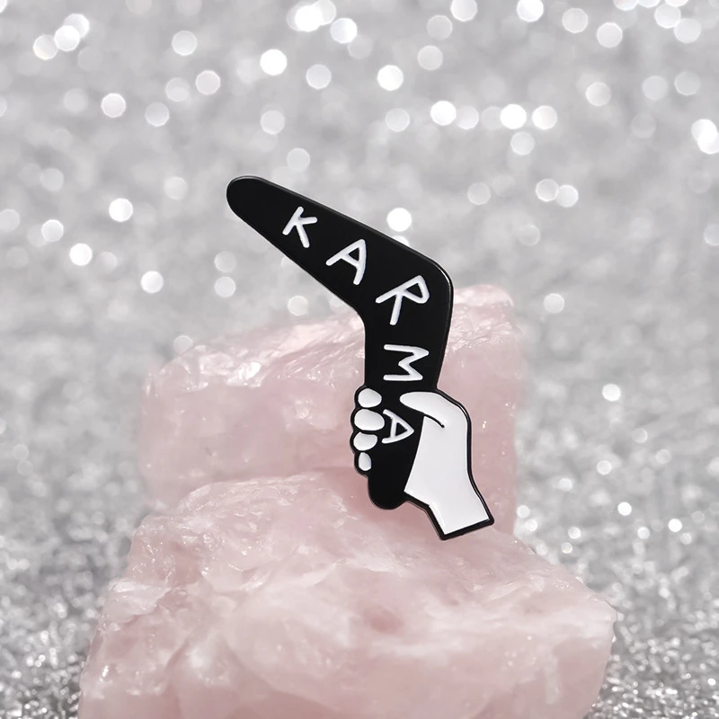 Karma Buddhist Terminology Enamel Pin Boomerang Design Backpack Badge Lapel Pin Metal Brooch Faith Jewelry Gift for Friends