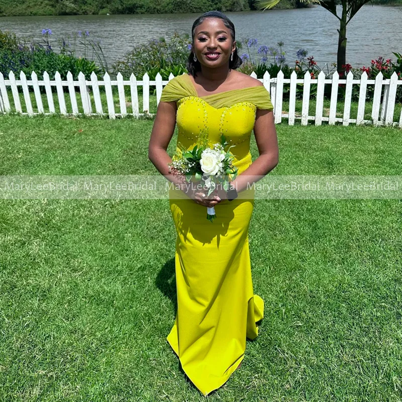 

Plus Size Mermaid Bridesmaid Dresses with Tulle Strap Customized Diamonds Lime Green Wedding Party Gowns for Women robe mariage