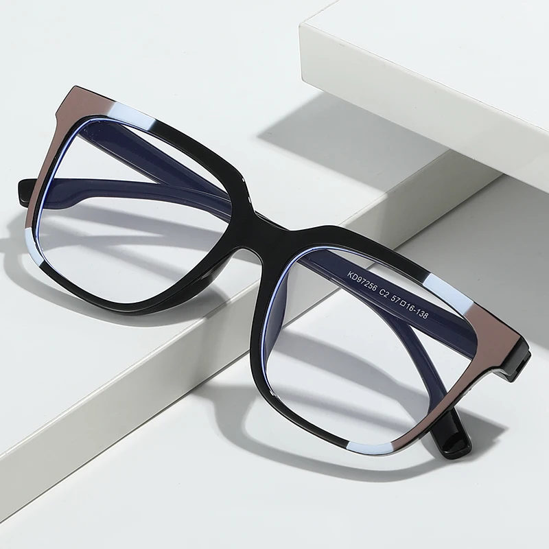 Neue Damen Persönlichkeits-Brille mit Großem Rahmen, Katzenaugen-Design, Blaulichtfilter, Modische Übergroße Eckige Farbblockierte Trendige Lesebrille für Frauen