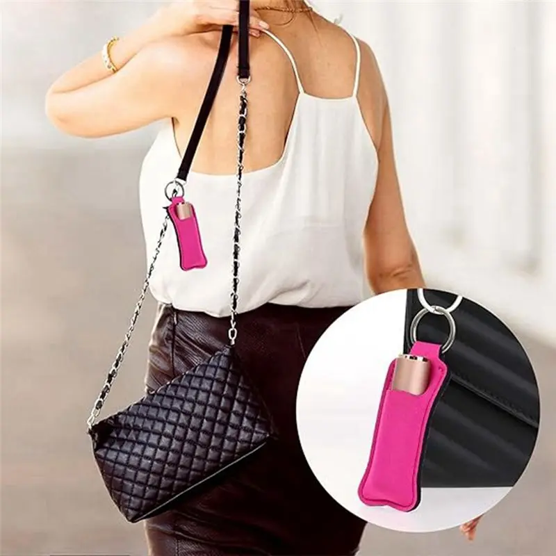 A60F-10 Pcs Lip Balm Holder Solid Color Lipstick Holder, Colorful Lip Gloss Holder Keychain Pendant, For Women