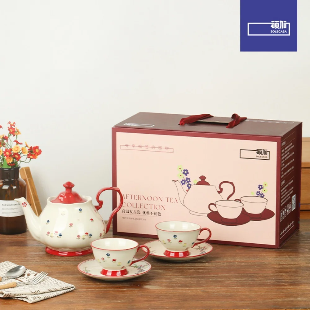 

SOLECASA керамические наборы чайных посуды ретро цветочный узор чайник чашка послеобеденная чашка фарфоровая кофейная чашка блюдца подарочная коробка набор