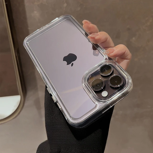 Przezroczyste akrylowe etui na telefon z tyłu, odporne na wstrząsy, do iPhone 16 15 14 13 12 Pro Max - galwanizowane boczne przyciski