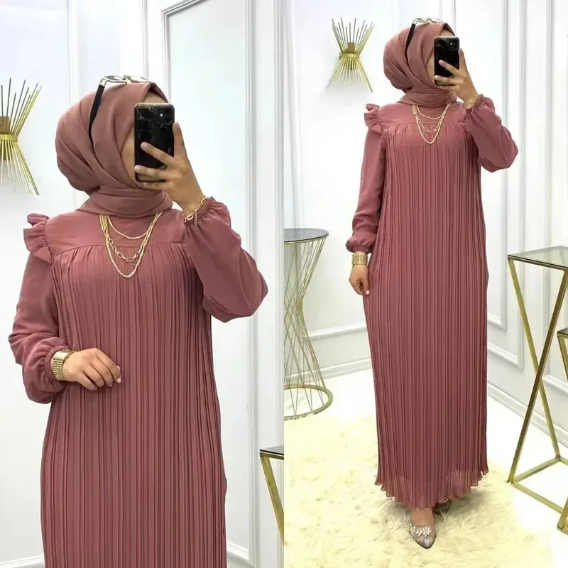 

Muslim Modest Dress for Women Arabic Abaya Dubai Turtleneck African Long Dresses Lantern Sleeves Turkey Islamic Clothes Caftan