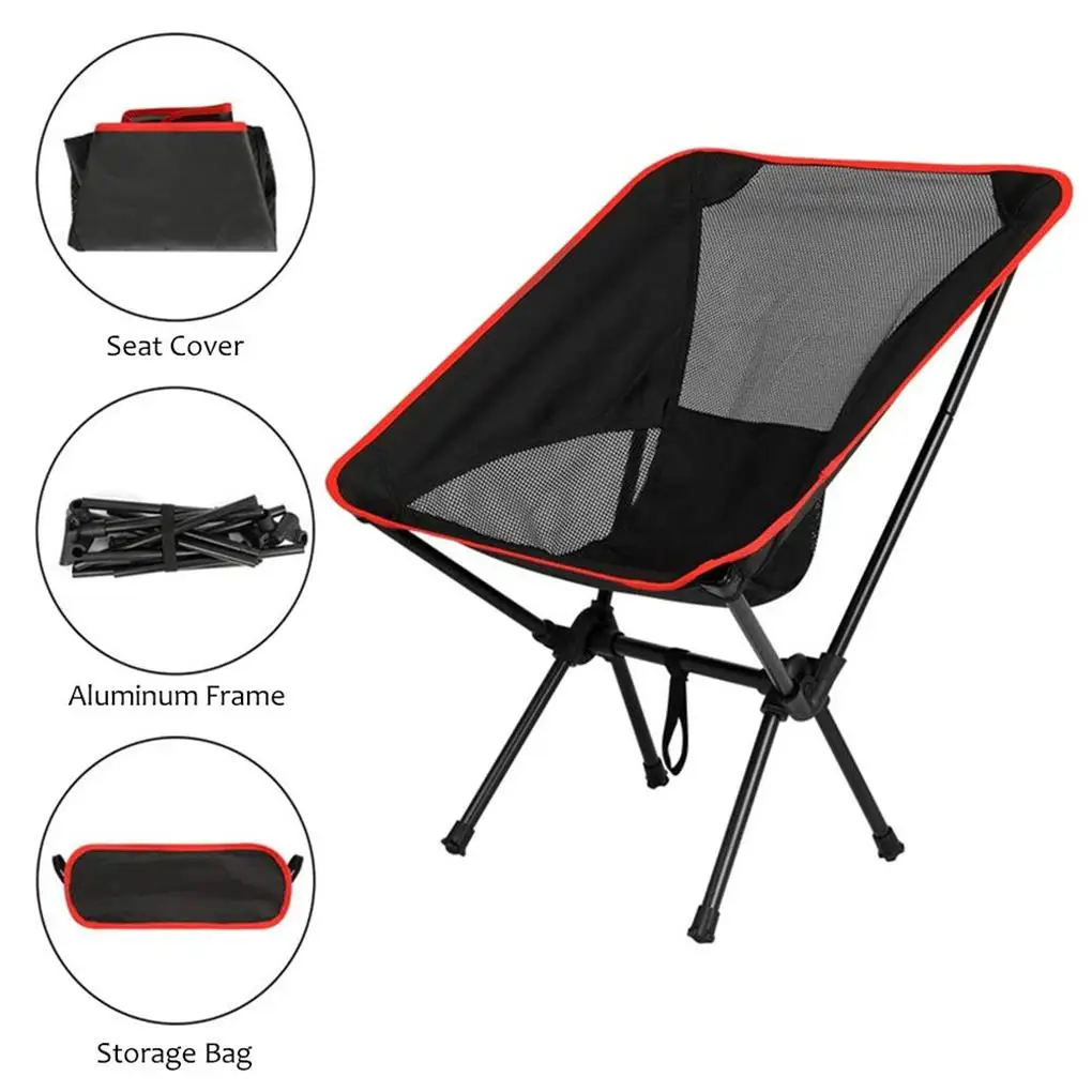 Portable Folding Chair Lightweight Fishing Chair 600D Oxford Cloth Seat Beach Chair for Outdoor Picnic Barbecue with Storage Bag