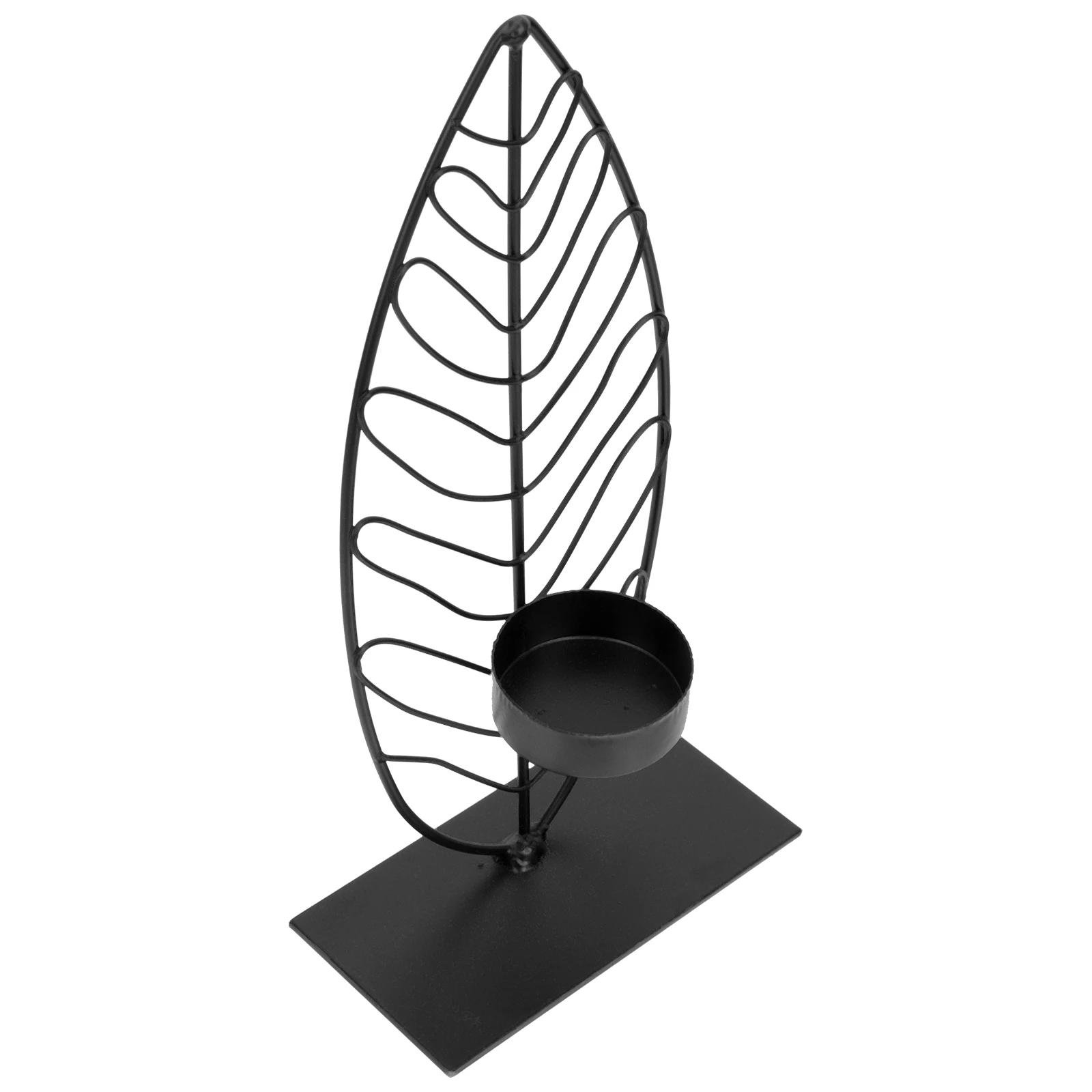 

Creative Vintage Iron Holder Leaf Shape Retro Metal Candelabra for Home Black Sturdy Candlestand