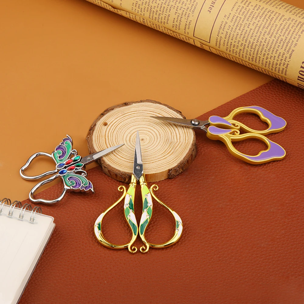 1pc Tailor Scissors Stainless Steel Fabric Cutter Enamel Trace Gold Silver Butterfly Courtly Luxury Old European Sewing Supply