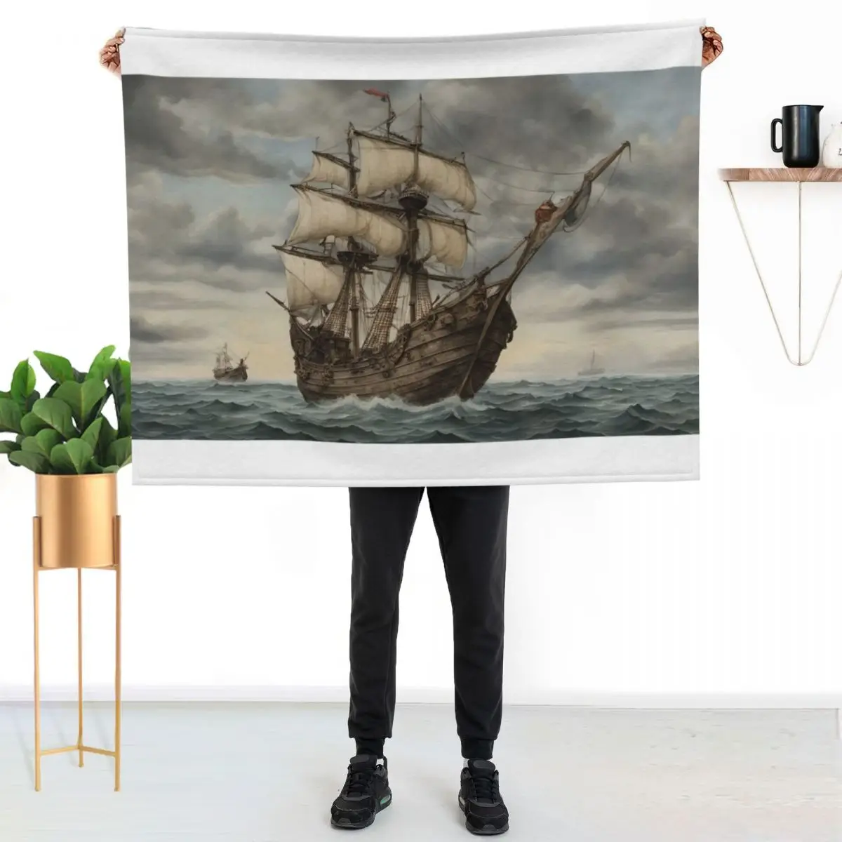Medieval ship at sea without crew Throw Blanket warm winter Soft Weighted Furry Warm Thins Blankets