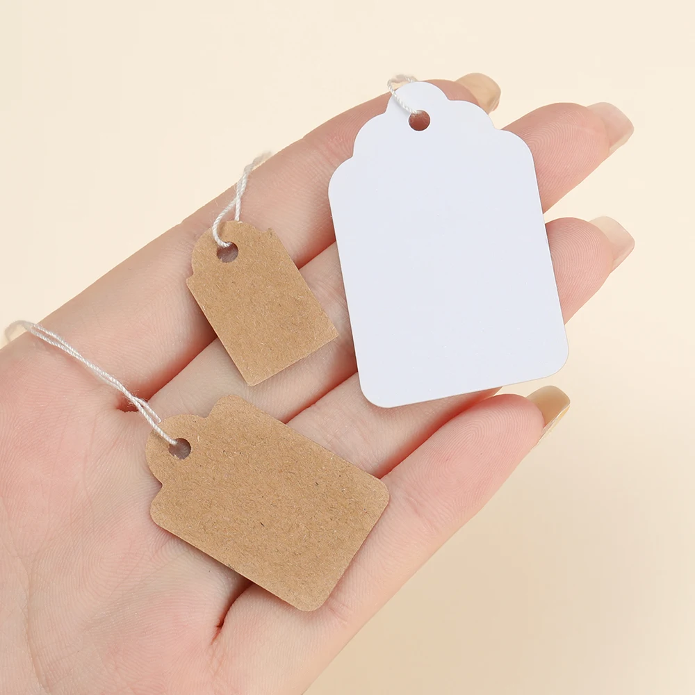 100pcs/Lot Rectangular Paper Price Tag White Wooden Blank String Watch Jewelry Crafts Price Display Cards Package Hang Tag Card