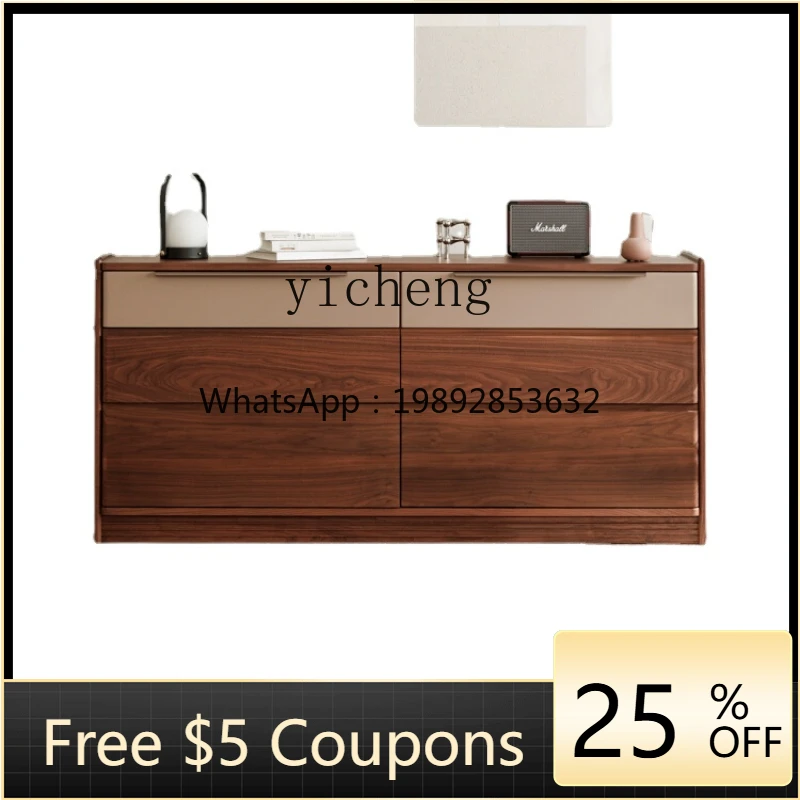 

ZZ Black Walnut Chest of Six Drawers Drawer Bedroom Storage Living Room Simple Solid Wood Chest of Drawers