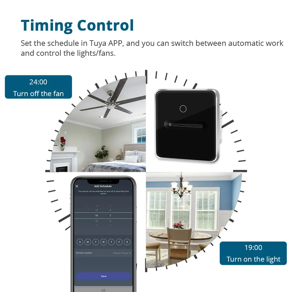 Yagusmart Tuya Zigbee Smart 1 Gang Interruttore della luce Interruttore della ventola Regolare la velocitร del vento Alexa Google Home Controllo