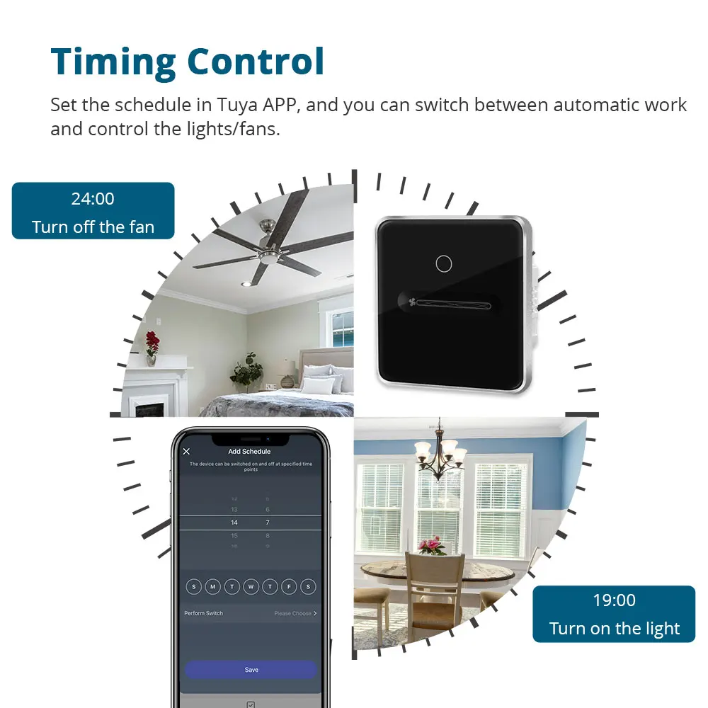 Yagusmart Tuya Zigbee Smart 1 Gang Interruttore della luce Interruttore della ventola Regolare la velocità del vento Alexa Google Home Controllo