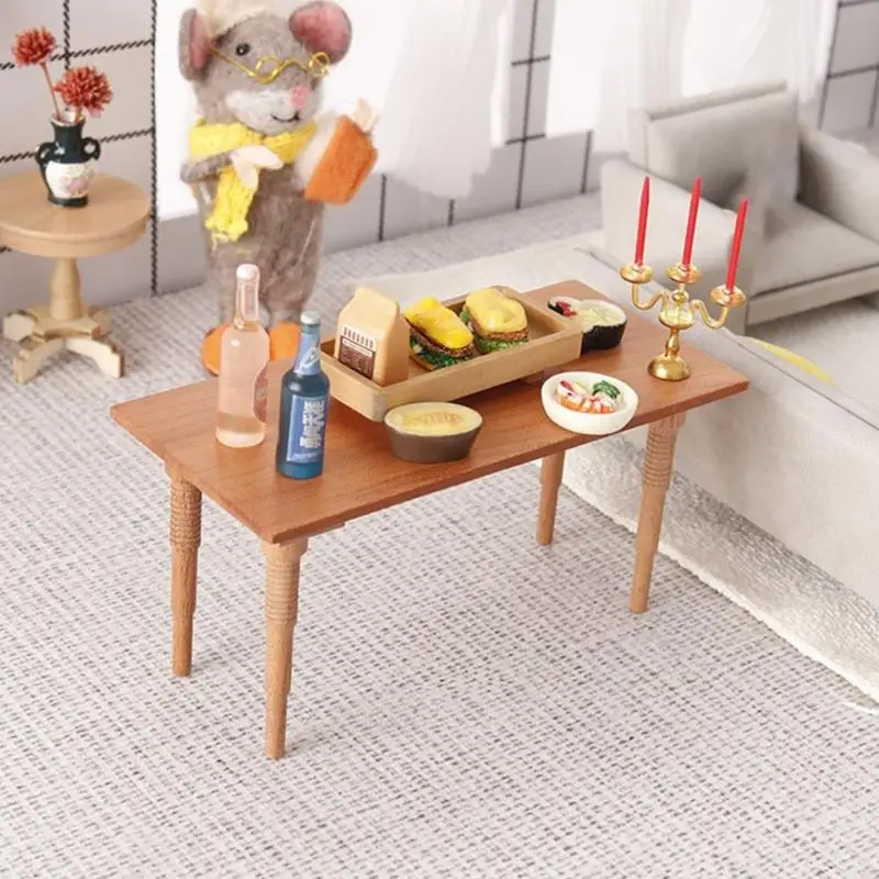 Y88D Nhà búp bê bằng gỗ Bàn ăn 1/12 Nội thất mô hình thu nhỏ cho màn hình nhà bán búp bê và phụ kiện thủ công