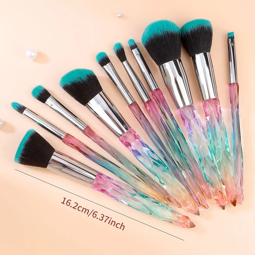 Makeup Brushes Set, 10pcs Crystal Transparent Handle Kabuki Powder Foundation Brush Concealer Eye Shadow Eyeliner Eyebrow Brush