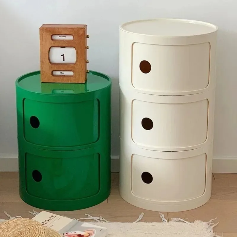 Cabinets Luxury Style ABS Round Storage Cabinet Detachable Modular Bedroom Nightstand Dining Room Kitchen Storage Side Cabinet