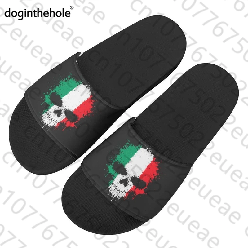 Doginthehole Women Gothic Skull Fashion Slipper Flag Print Italy Style Casual Slipper For Home And Comfort Beach Slide Sandals