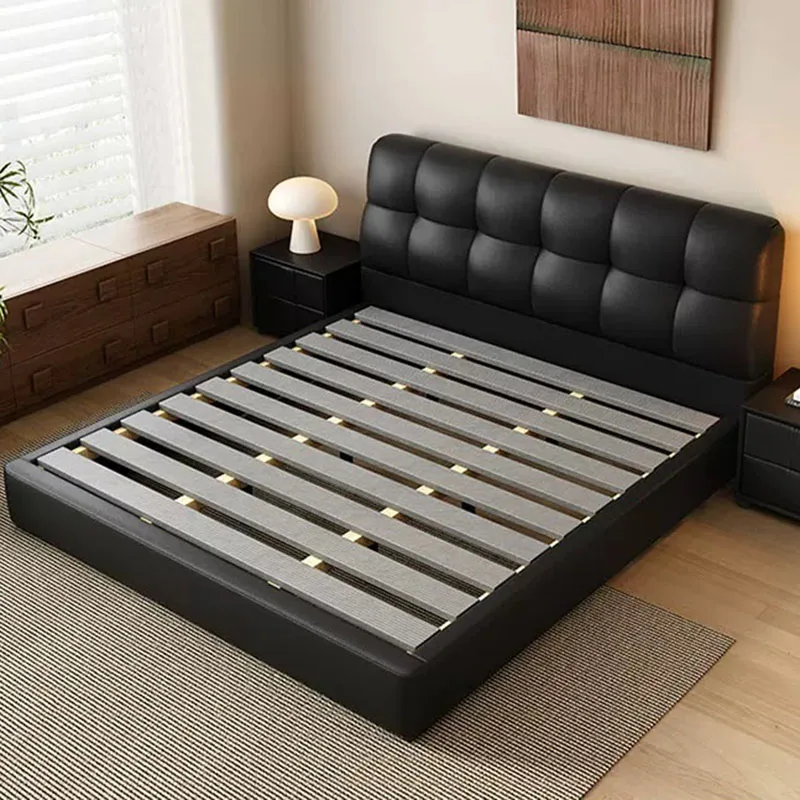 Leather Safe Bed Frame Wooden Design Queen Double Luxury Princess Sleeping Bed Beauty Space Saving Muebles Trendy Furniture