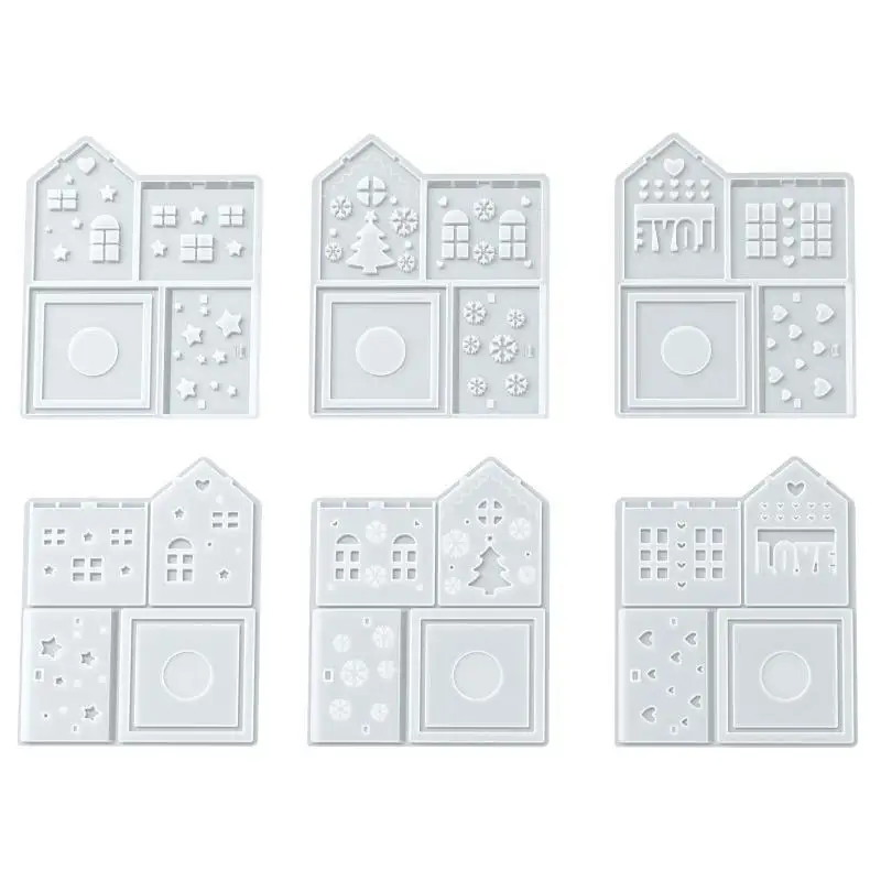 3D House Silicone Mold DIY Christmas Tree Love Star House Ornament Decor Plaster Epoxy Resin Candle Holder Mold Crafts Making