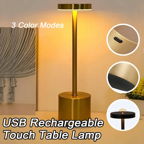 LED Table Lamp USB Rechargeable WirelessTouch Sensor Night Light Gold/Black for Bedroom Bar Dining Aluminum Desk Lighting Fixtur