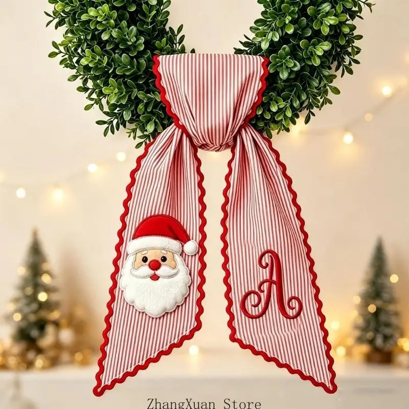 Weihnachtskranz-Schärpenband, langer Schwanz aus Polyesterstoff mit rot-weißen Nadelstreifen für Türen, Bäume und Geschenke, 3 x – Detail 3