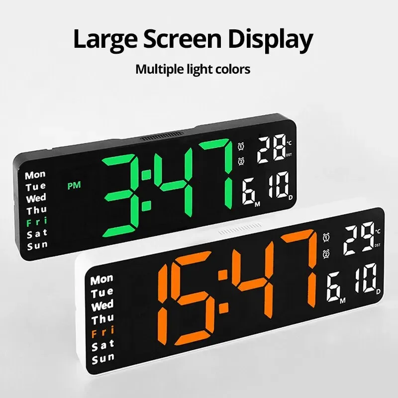 

Large Digital Wall Clock Table Clock Wall-mounted LED Alarms Clocks Temp Date Week Display Remote Control Power Off Memory