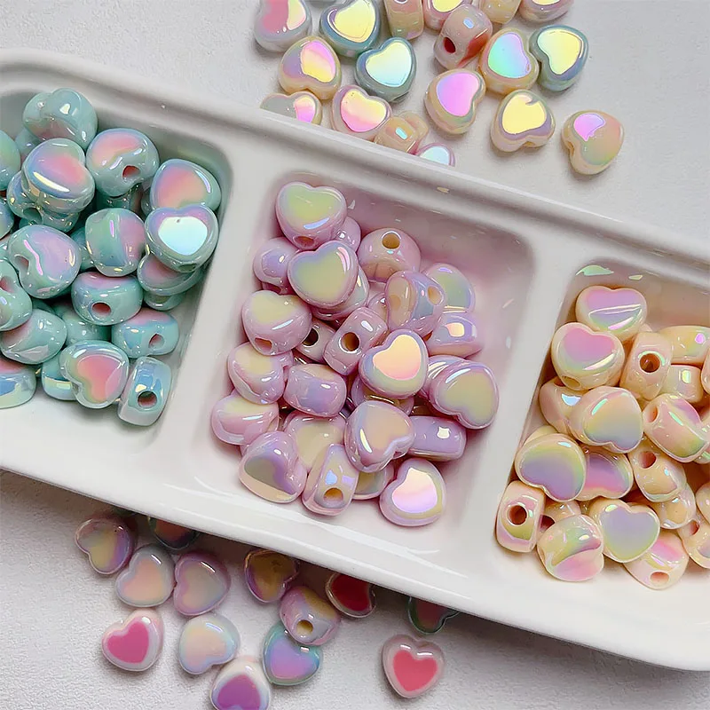 20Pcs Acrylic Love Heart Spacer Beads, Glossy UV Loose Beads Cream Two Color, For Jewelry Making DIY Mobile Phone Chain 12x15mm