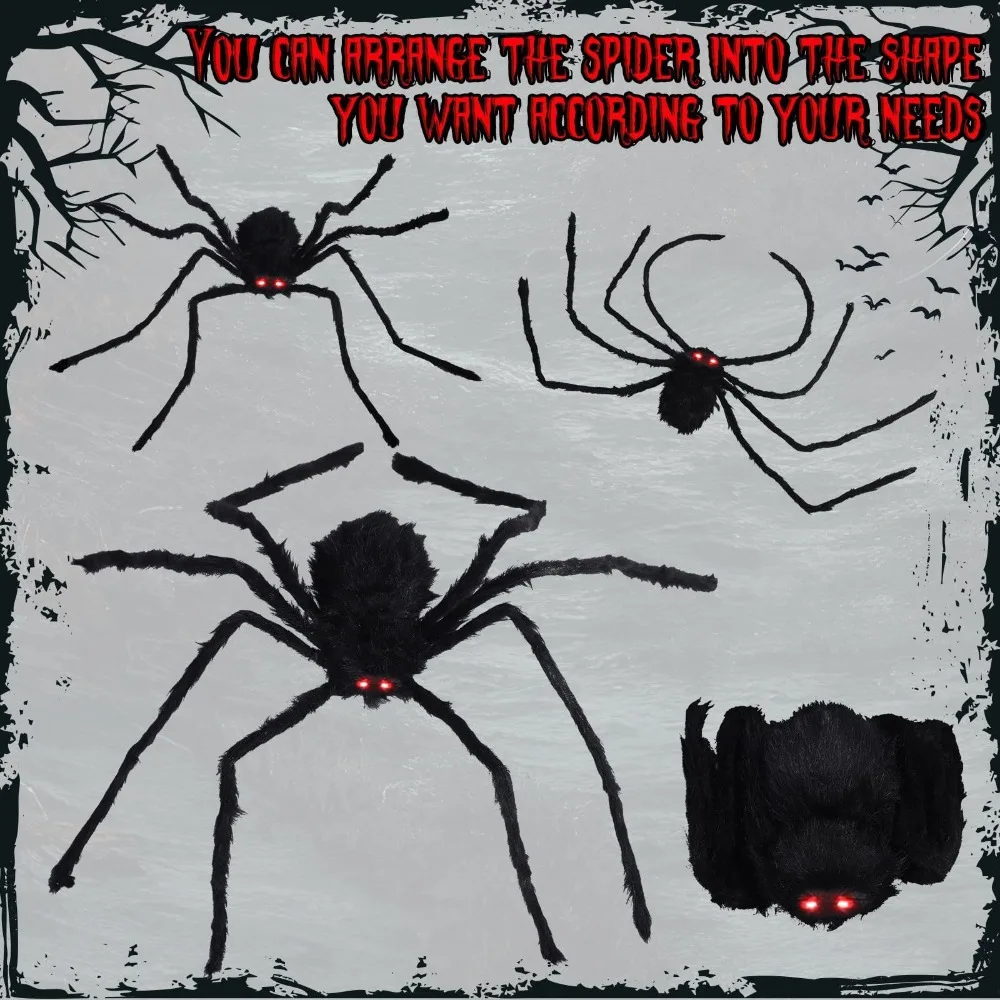 عيون LED عملاقة متوهجة عنكبوت واقعي مزحة ألعاب الهالوين المتوهجة عنكبوت مسكون منزل مخيف ديكور الهالوين