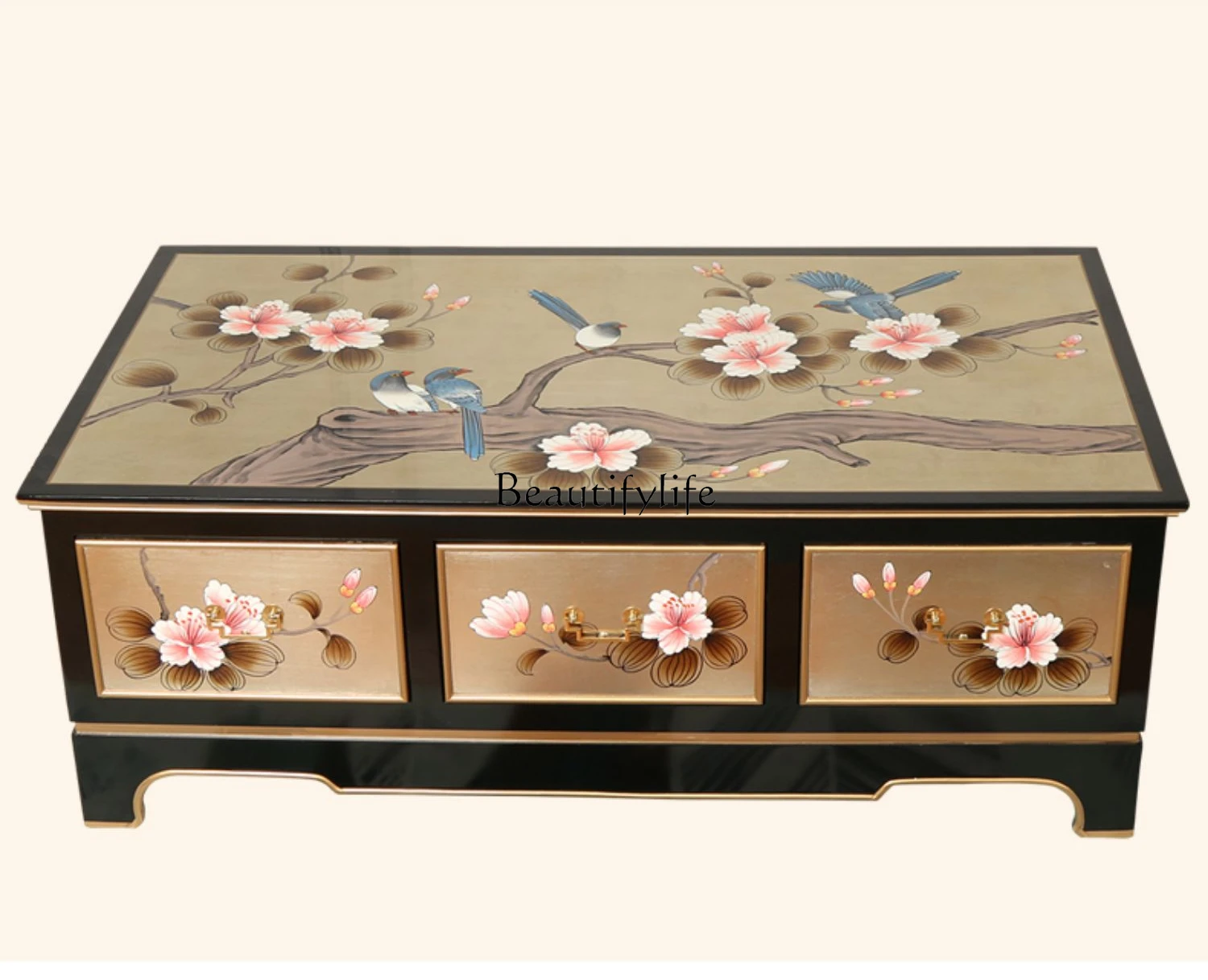 New Chinese living room home new coffee table solid wood storage rectangular coffee table