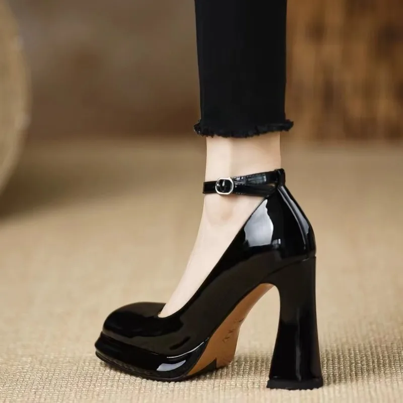 Thick Bottom High Heels Women Shoes Solid Fashion Temperament Single Shoe Spring Summer Ankle Buckle Elegant Woman Heeled Shoes