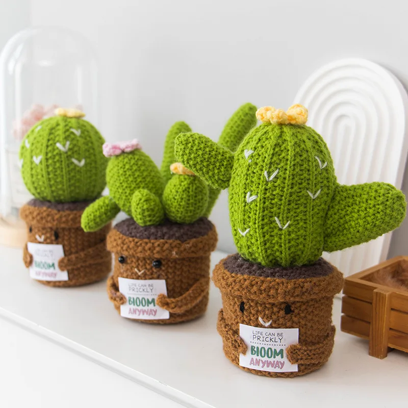 Mini Gotowy Kaktus Szydełkowy w Doniczce, Roślina Emocjonalna, Dekoracja Domu, Prezent dla Mamy na Walentynki, Boże Narodzenie, Ukończenie Szkoły