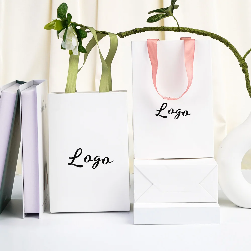 

30/50set Personalized Logo Paper Tote Bag Jewelry Belongings Gift Organizer Packaging Wedding Rings Favor Candy Shopping Pouches