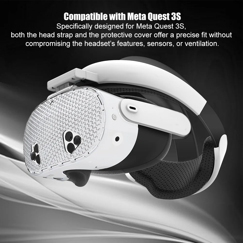 لملحقات Quest 3S VR غلاف شفاف مع حزام رأس مريح مع مجموعة 2 في 1 معززة لسماعات الرأس Meta Quest 3S VR