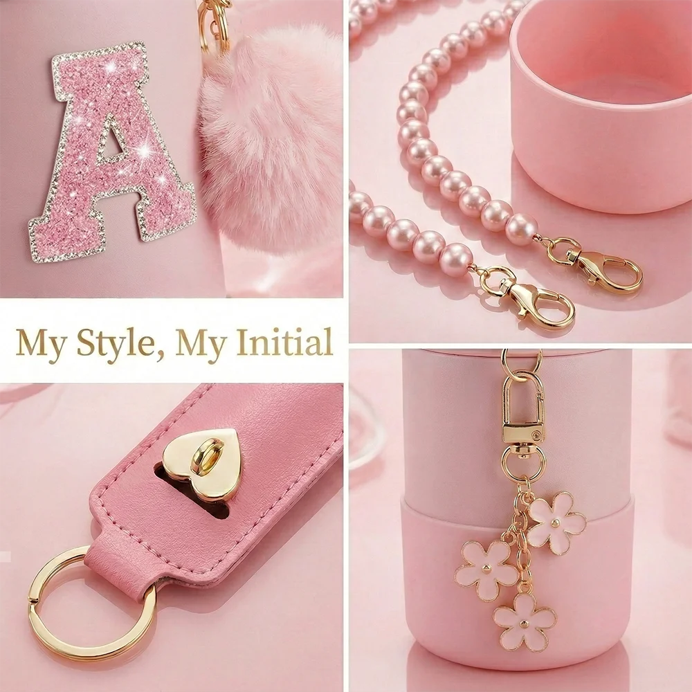 8Pcs Tumbler Accessories Set for Owala Water Bottle 24oz 32oz 40oz Tumbler, Perfect Gift, Bling Letter Sticker Decor for Gift