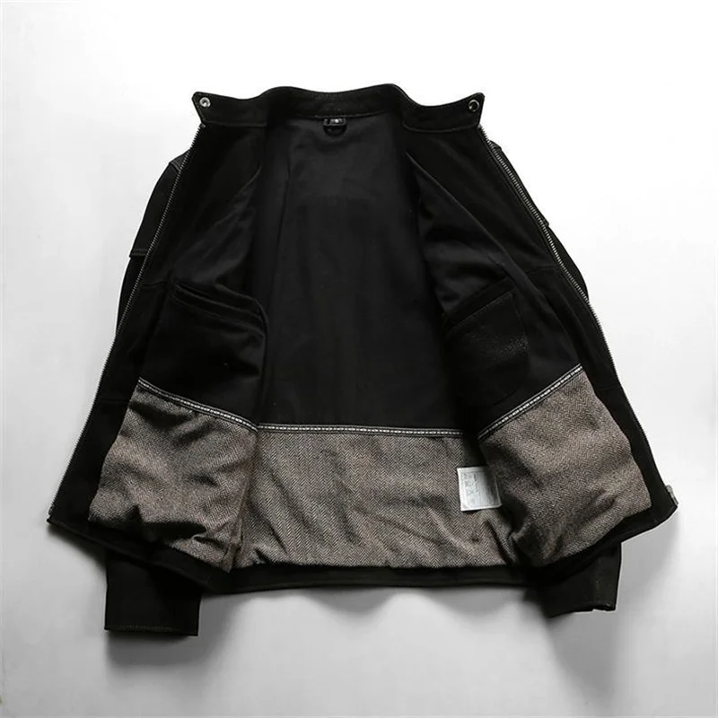 Black Autumn Leather Jacket Men Sports Style Plus Size 4XL Genuine Natural Cow Suede Stand Collar Slim Fit Leather Coat