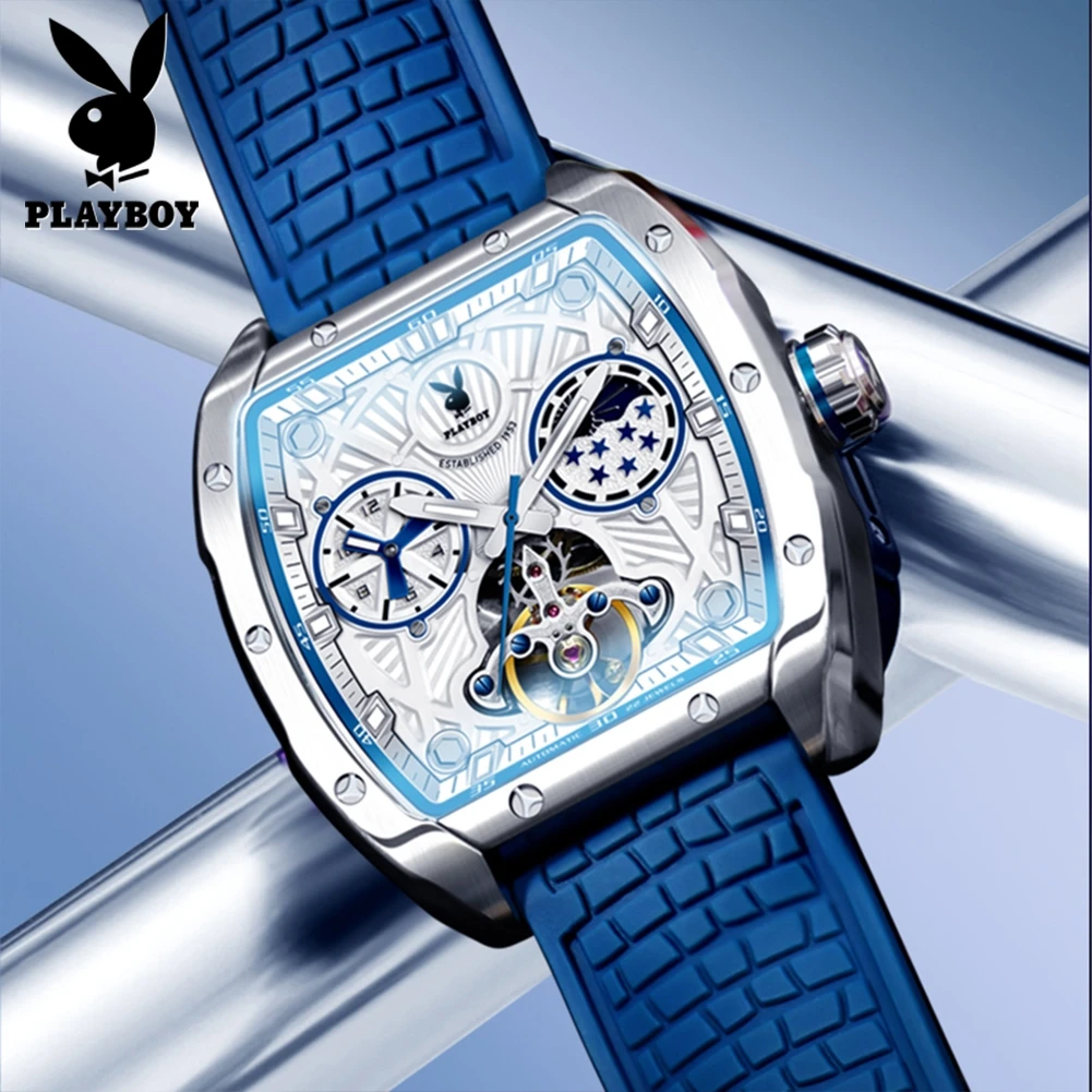 

PLAYBOY 3058 Luxury Mechanical Movement Wristwatch Waterproof Luminous Watches For Man Automatic Hand 30M Waterproof Watch Men