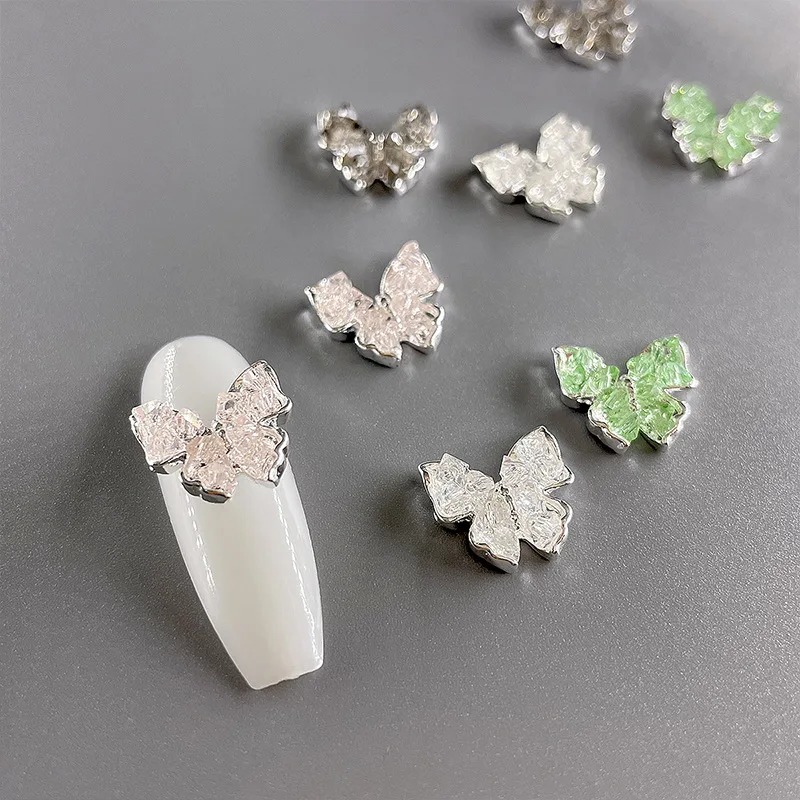 10pcs/Bag New Luxury Style Fall Pink Alloy Crushed Stone Butterfly Nail Art Charms Decorations Crystal Crushed Stone Bulk Supply