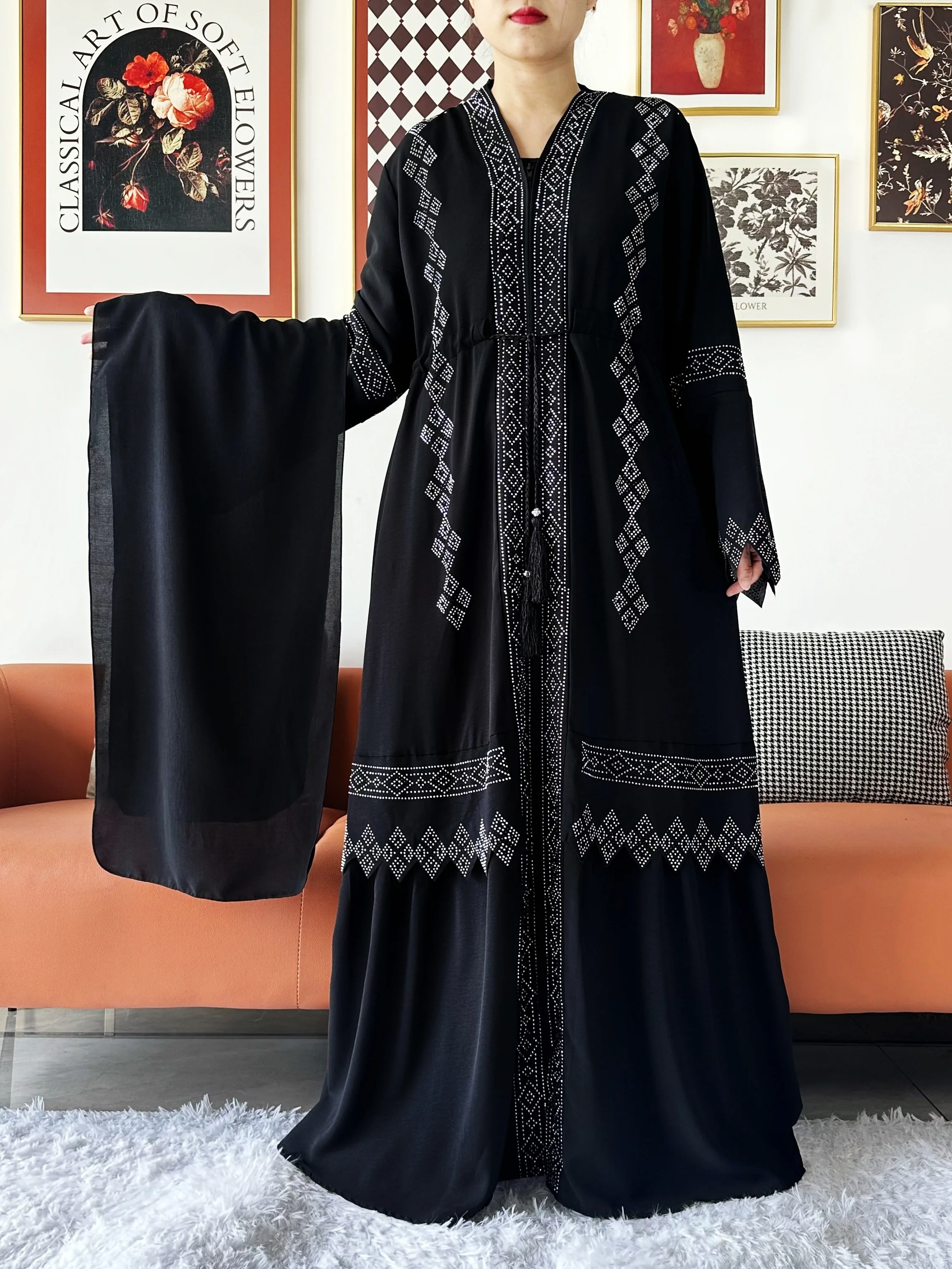 Laxury Design New Women Elegant Dress Chiffon Open Abaya Muslim Women Dress Islamic Clothing Cardigan Abaya Women Muslim Dress