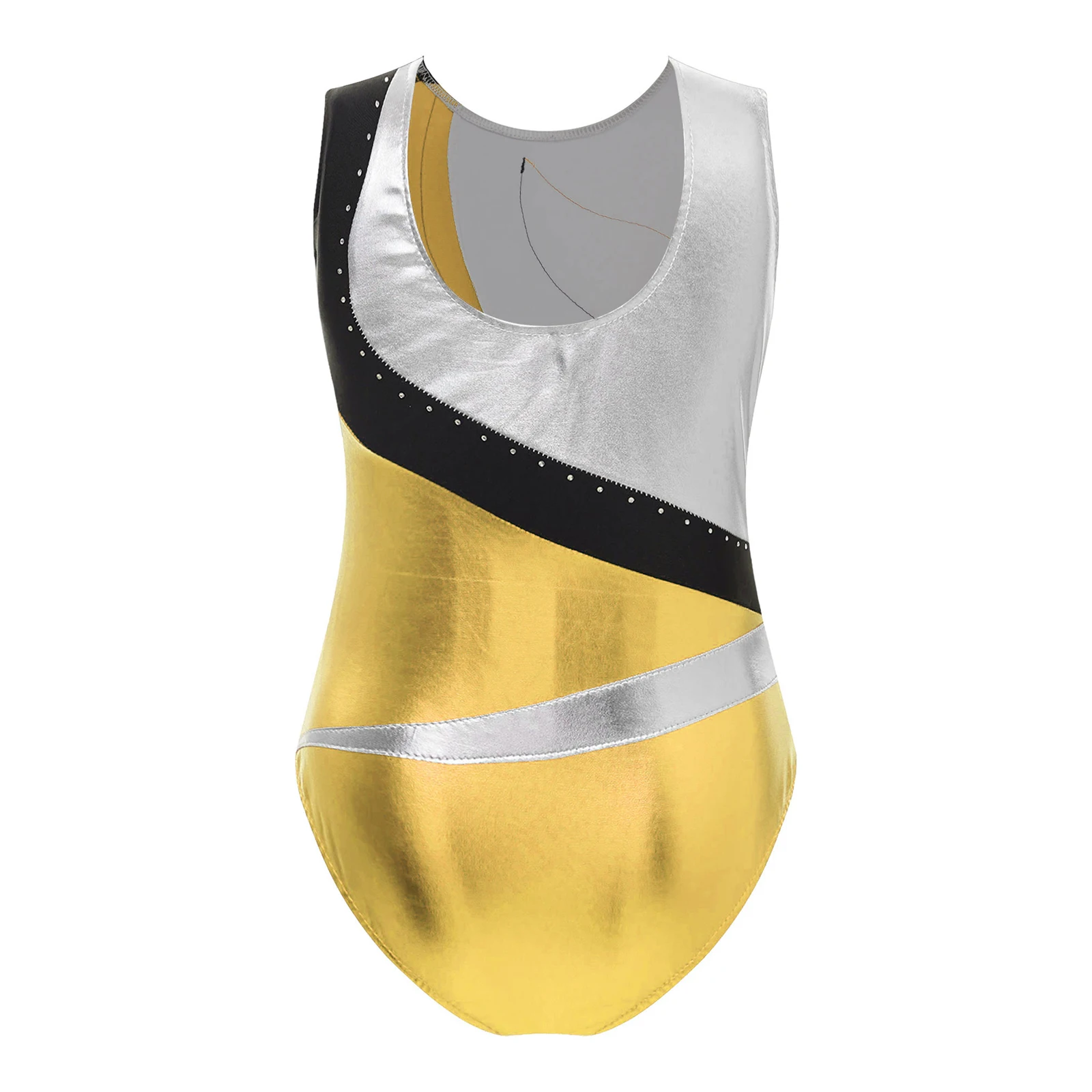 Kids Girls Ballet Dance Leotard Gymnastics Figure Skating Acrobatics Performance Dancewear Sleeveless Shiny Rhinestone Bodysuit