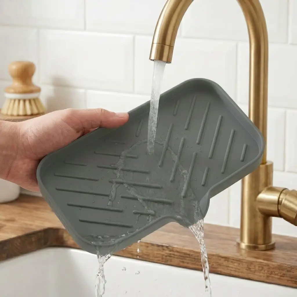 1/2Pcs Silicone Sink Storage Tray, Drain Design Sponge Soap Holder image 6