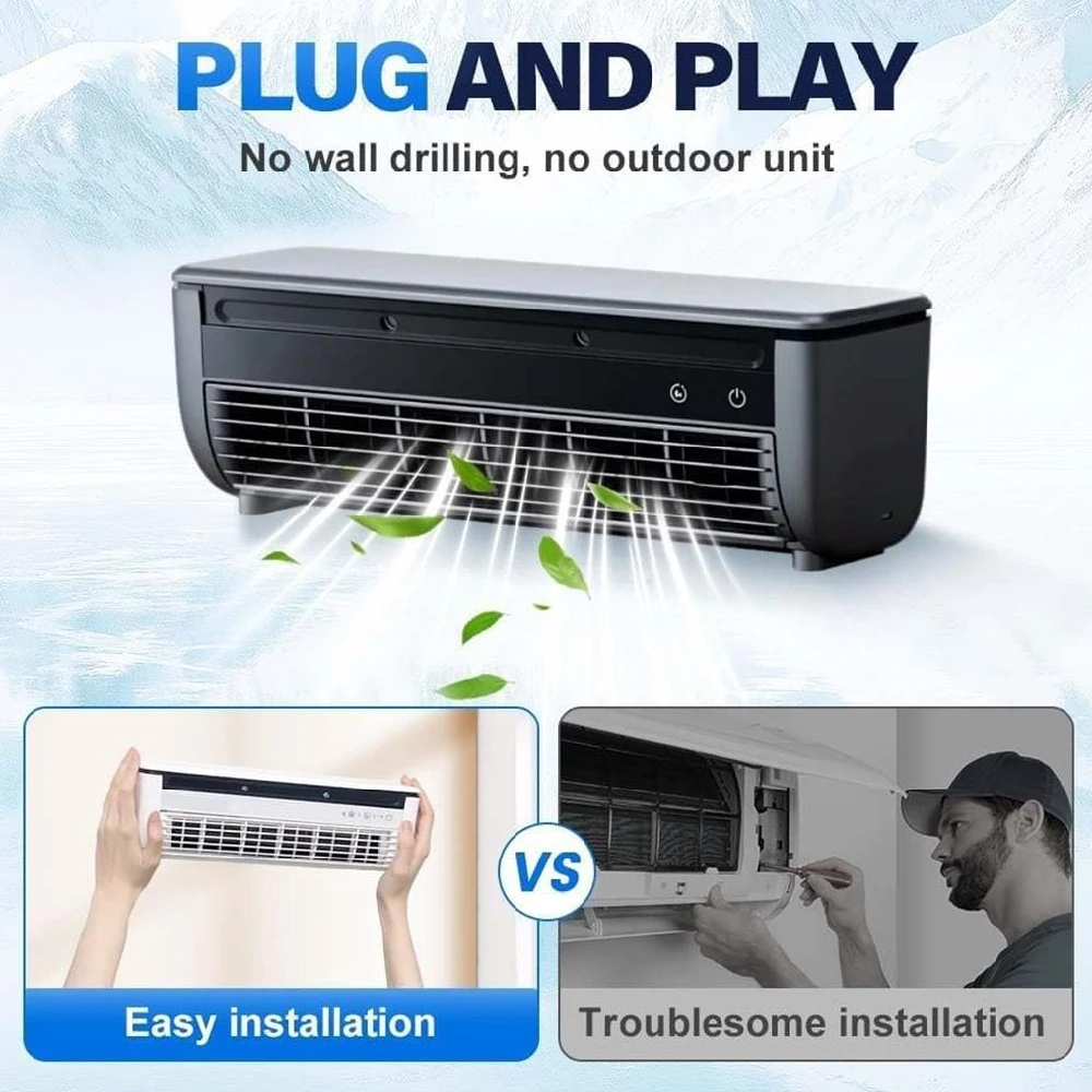 1PCS Small Mini Split Air Conditioner, Ductless Wall Mounted No Window AC Remote, 3 Speed Cooling Bedroom Home Office