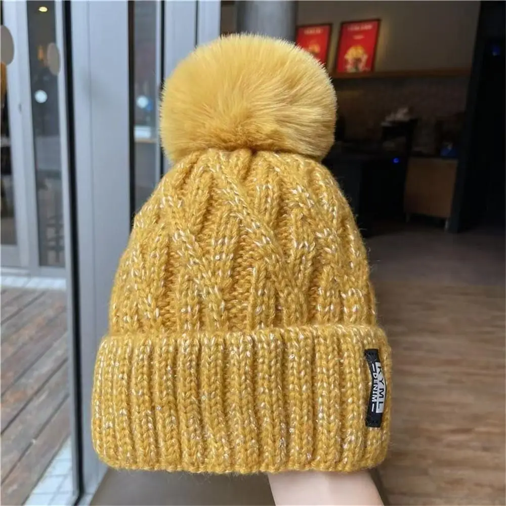 Casual Thickened Winter Hat Keep Warm Knitted Cap Pompoms Hat Women