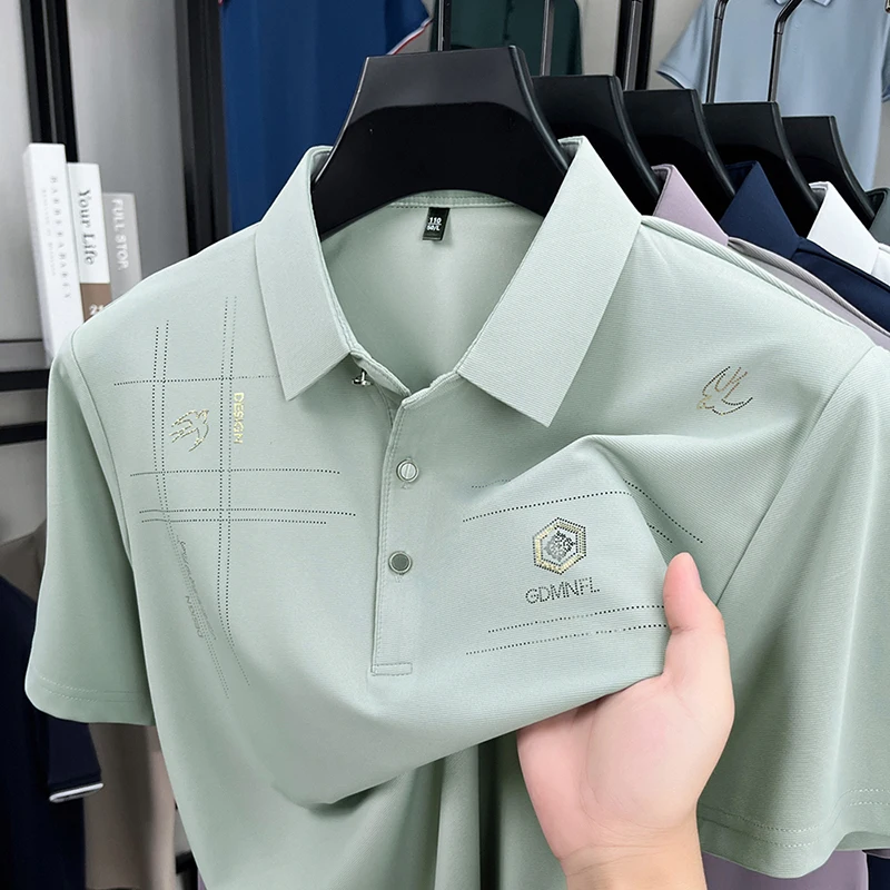 Men's Luxury Quality Printed Lapel Polo Shirt Summer Business Casual Short Sleeved Cool Non marking Non iron T-shirt Men's Wear view 3