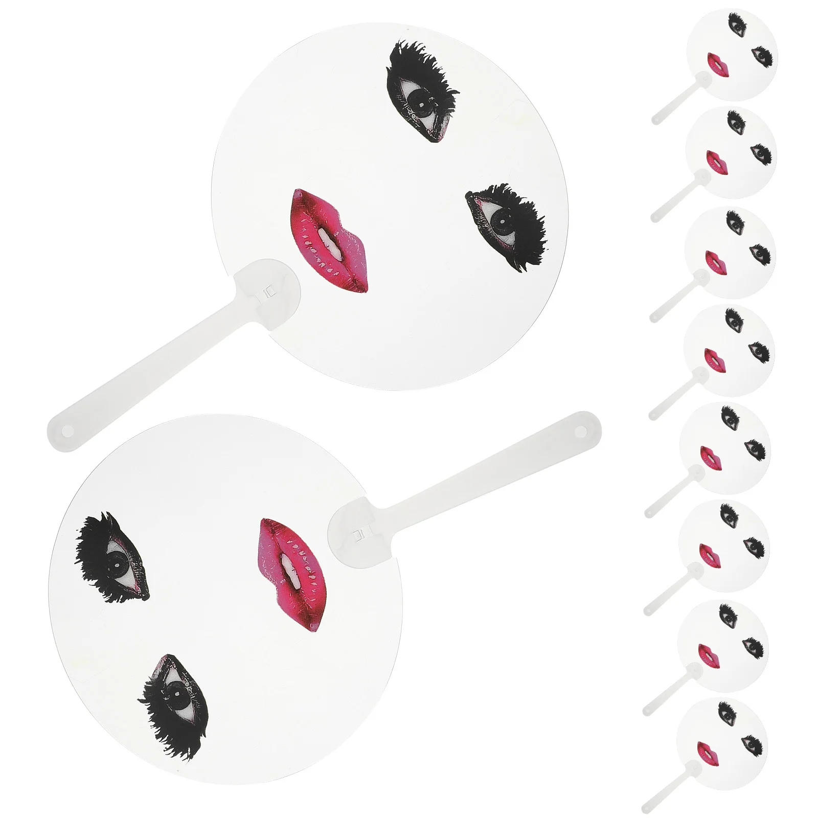 

10Pcs Round Transparent Hand Fans Red Lip Pattern Portable Plastic Funny Handheld Fans for Summer Party Photography Props