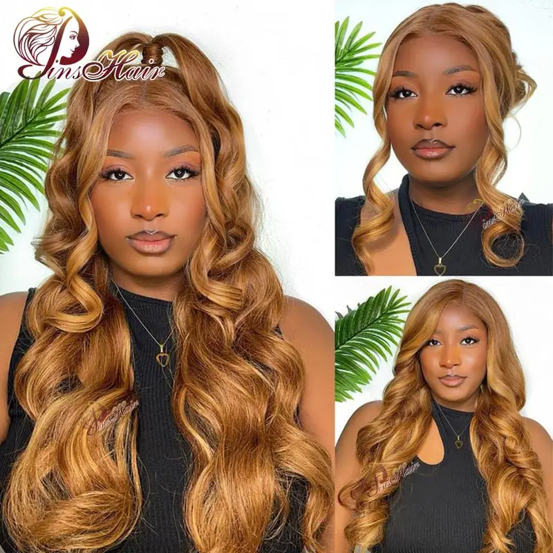 Ginger Blonde #30 Colored Body Wave 13x1 HD Transparent Lace Front Wig 13x4 Human Hair 28 inch Brazilian Hair For Black Women