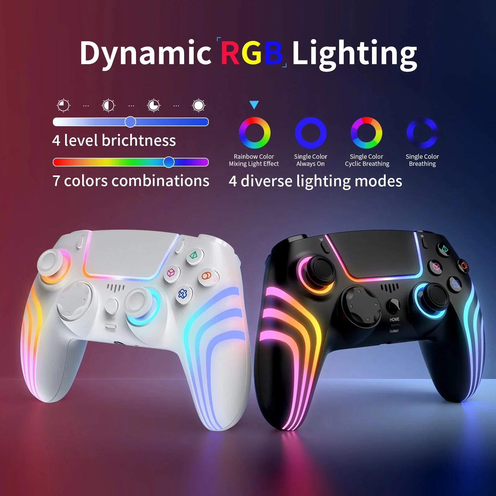 RGB LED Wireless Game Controller for PS5 Bluetooth Gamepad Joystick Dual Vibration Turbo 6-Axis Sensor Gaming Controller