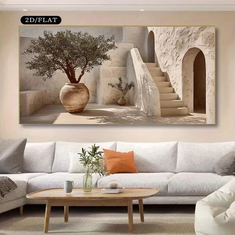 Oases with Olive Trees Canvas Painting Home Decor Large Mural Posters in Living Rooms Porches Prints Picture Arched Doorway