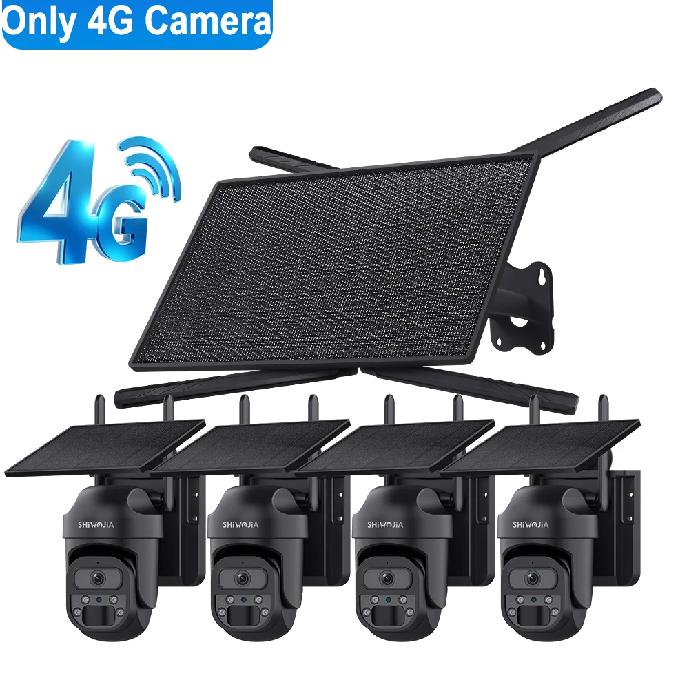 SHIWOJIA 4G Solar IP Camera Security System Kit Night AI Vision Human Detection Two-Way Audio CCTV Camera Set