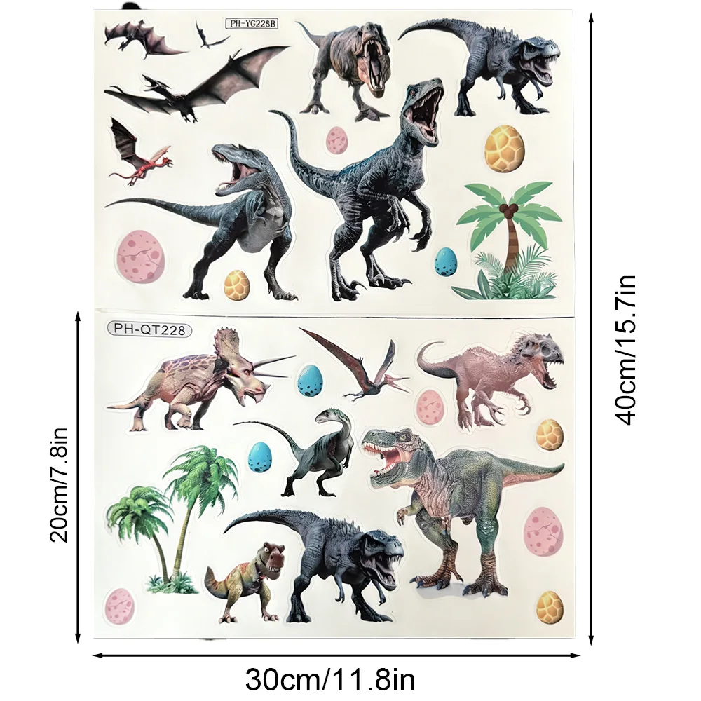 2 sheets Glow-in-the-Dark Dinosaur Wall Stickers – Jurassic-Themed Luminous PVC Decals for Kids’ Room & Bedroom Decor