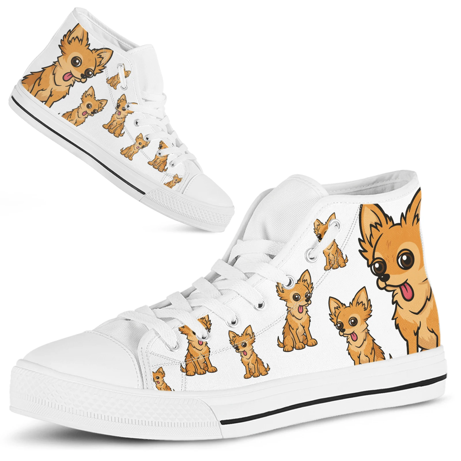 ELVISWORDS Cute Cartoon Chihuahua Designer Shoes For Girls Women's Comfortable Lace Up Tennis Shoes For Pets Dog Lovers Gift